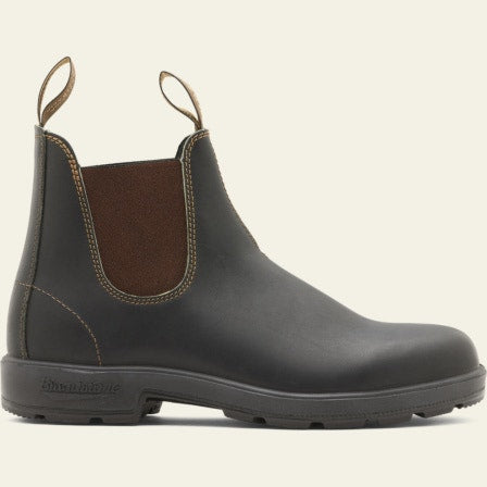 Side view of Stout Brown slip-on 500 Boot, Blundstone