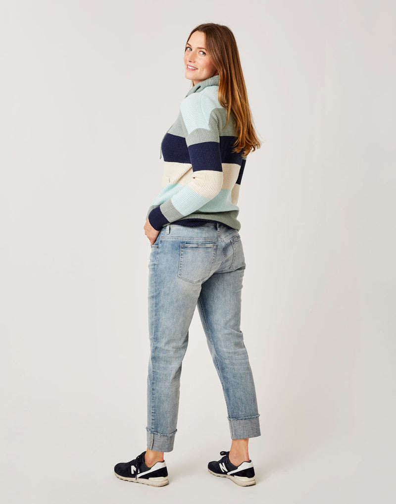 Side view of woman wearing Carson Jeans