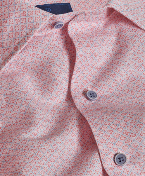 Coral Linen Neat Print Short Sleeve Shirt