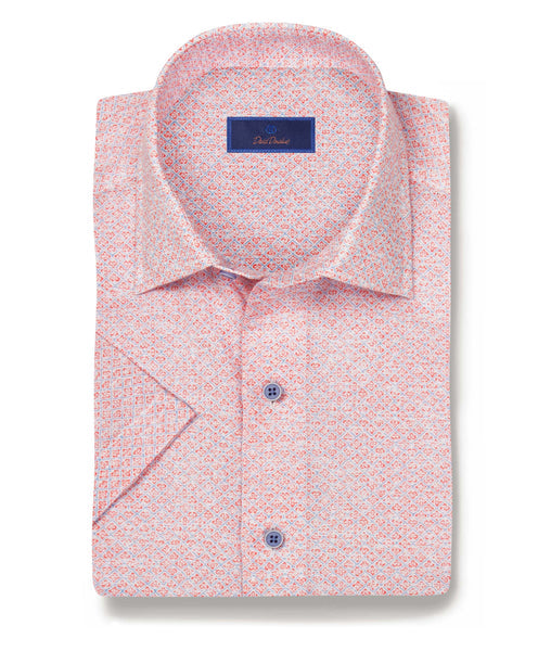 Coral Linen Neat Print Short Sleeve Shirt