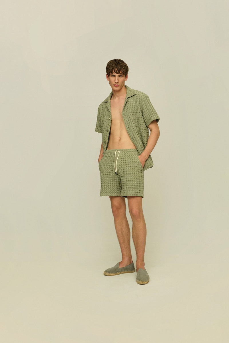 Dusty Green Porto Waffle Shorts