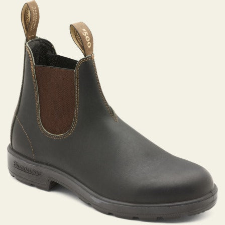 Angled view of Stout Brown slip-on 500 Boot, Blundstone