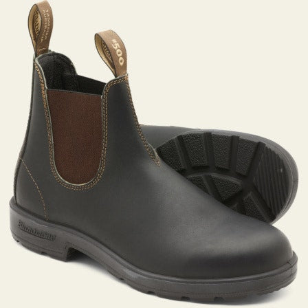 Angled view of Stout Brown slip-on 500 Boot with Sole, Blundstone