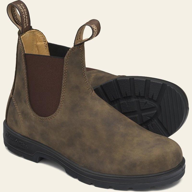 Angled view of Brown slip on 585 boot with Sole, Blundstone