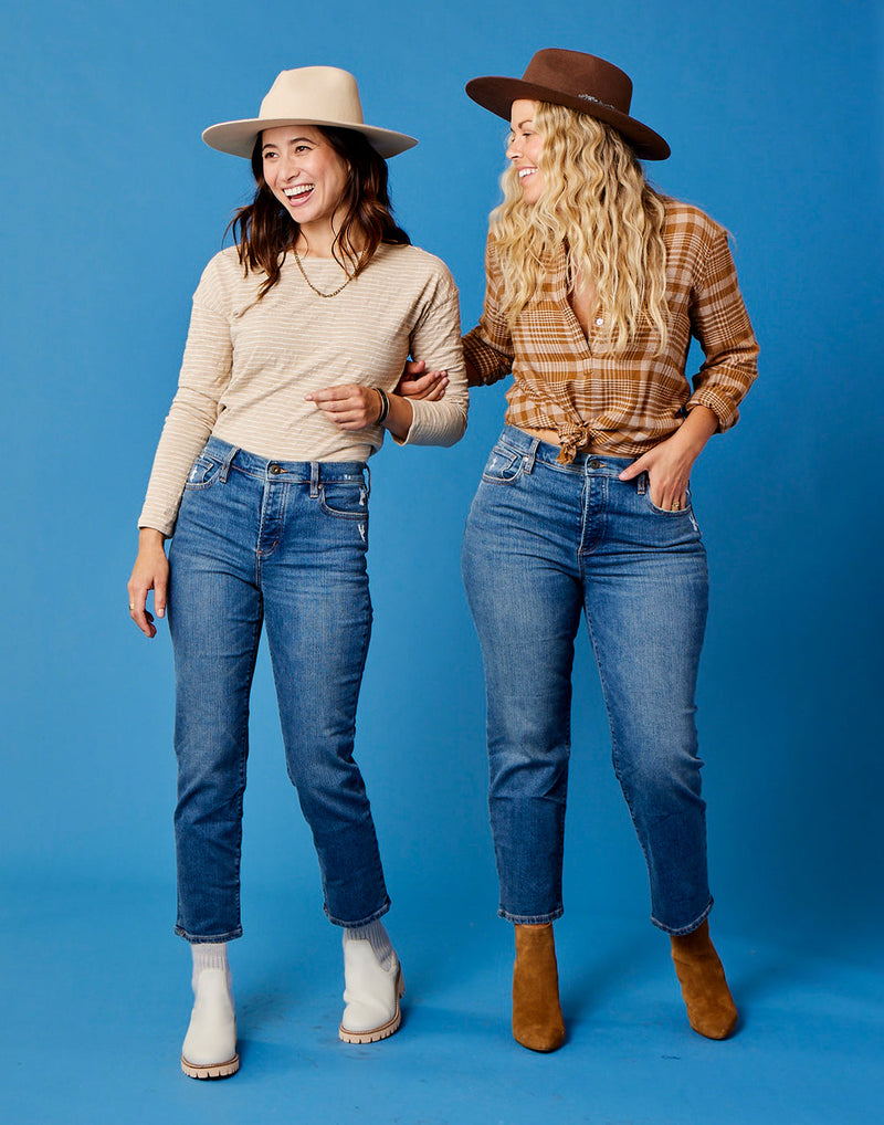 Two Women wearing the Brady Straight Legs jeans, Carve Designs